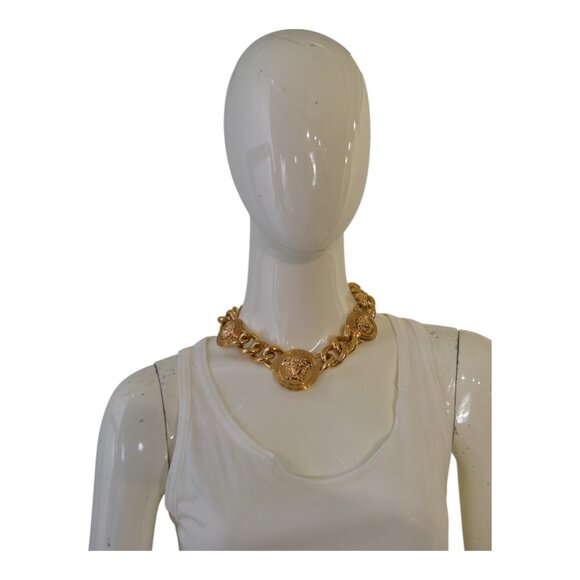 Versace Medusa gold chunky chain-link necklace 3 medallions retails at € 1.590/ - Picture 3 of 12